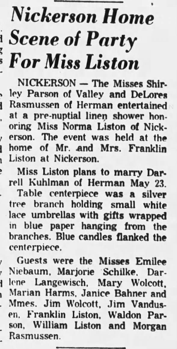 Fremont Tribune 29 Apr 1954 Norma's bridal shower